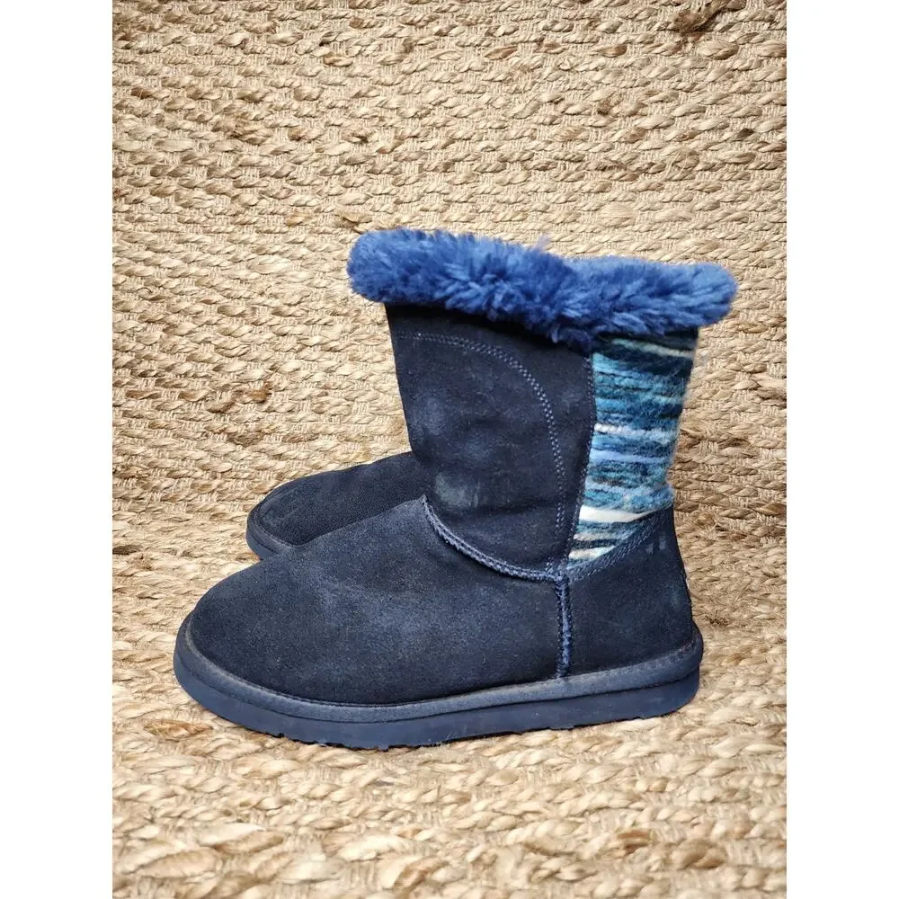 Lamo Water Stain-Resistant Blue Suede Boots Willow Faux Fur Lining Womens 9